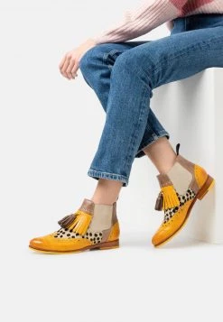 Melvin & Hamilton SELINA 5 Boots à Talons Yellow/hairon Wildcat/lino/natural/extra White Femme